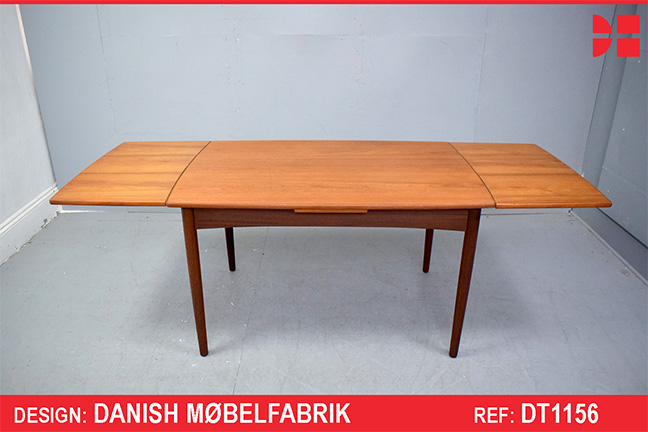 Compact vintage teak dining table with 2 draw leaves