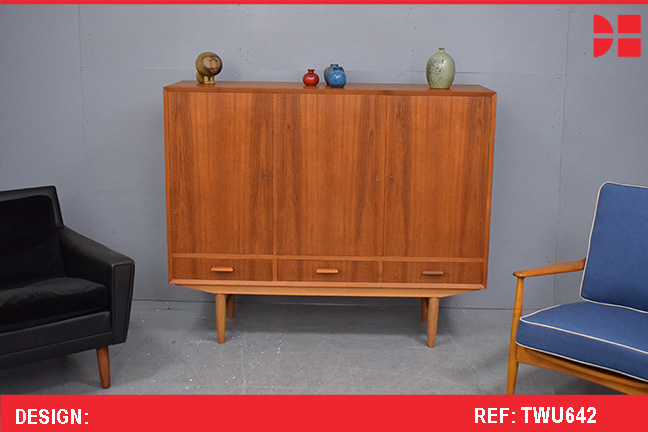 Vintage teak small sideboard cabinet with locking doors