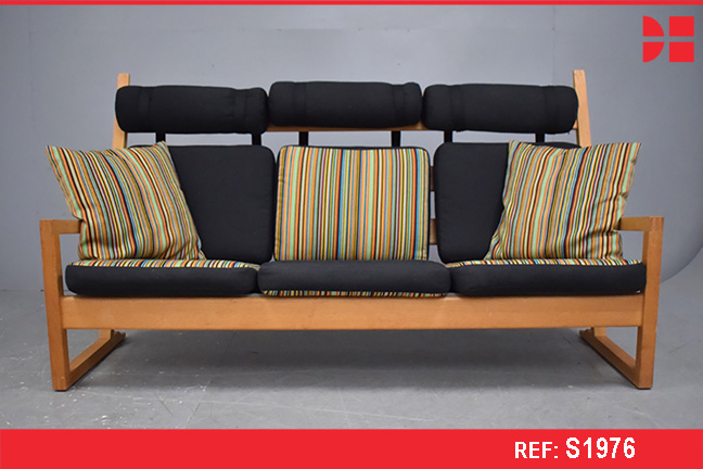 Vintage oak high back sofa with Rainbow upholstery