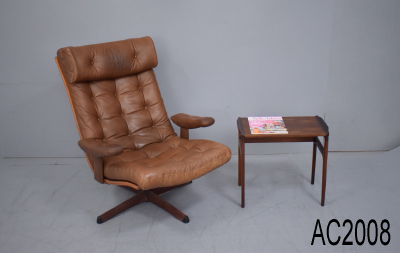 High back Danish design swivel chair in vintage brown leather