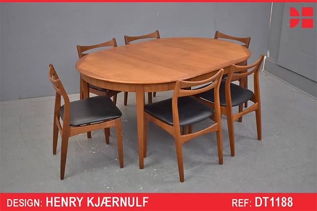 Vintage teak dining table with 2 extra leaves | Henry Kjaernulf design