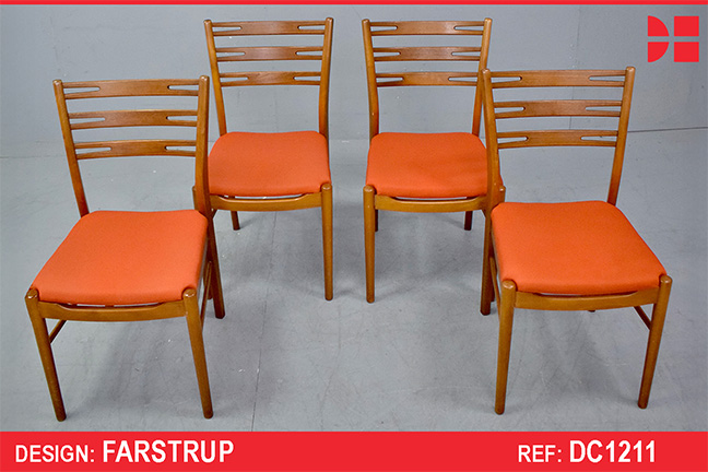 Set of 4 teak frame dining chairs produced by Farstrup
