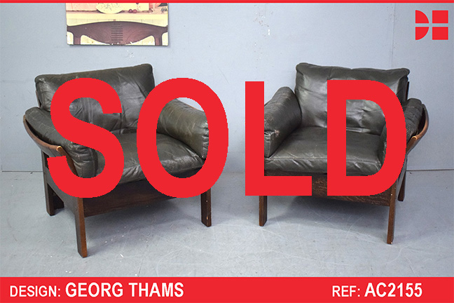 Georg Thams design brown leather armchair with cane sides