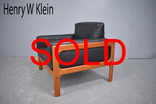 Henry w Klein vintage teak and black leather armchair 