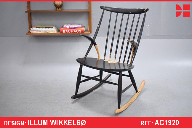 Illum Wikkelso vintage rocking chair in black lacquer