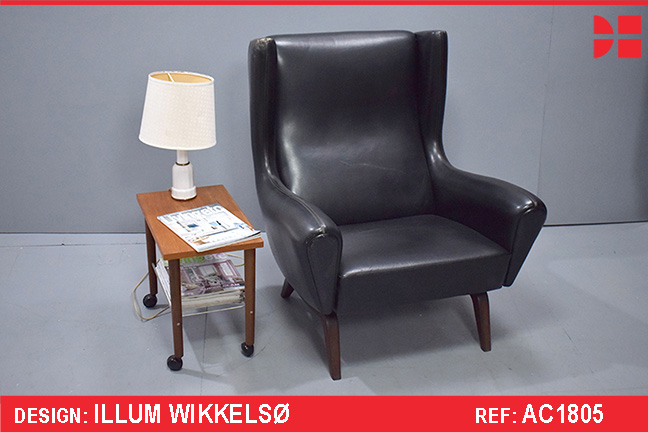 Illum Wikkelso vintage black leather armchair 1961