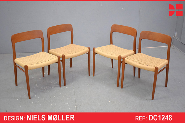 Set of 4 vintage teak Niels Moller design dining chairs | Model 75