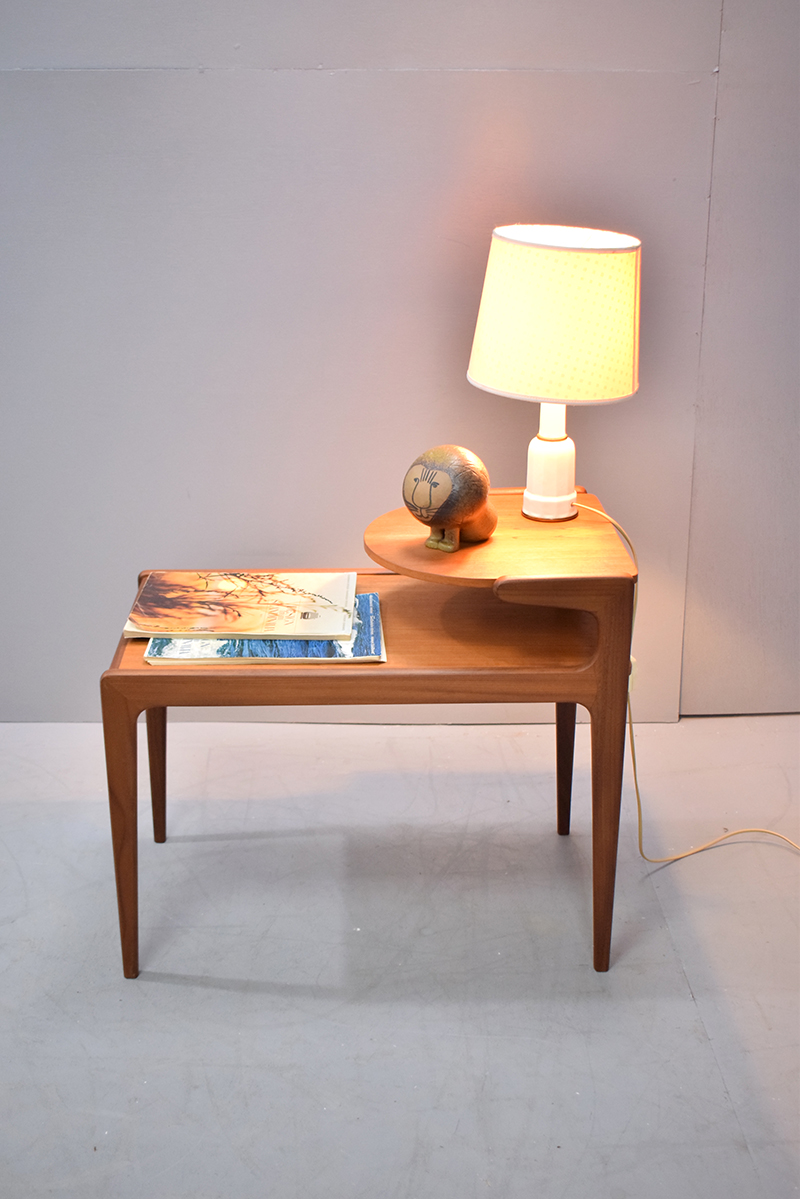 Raised shelf side table in teak Johannes Andersen C F Christensen