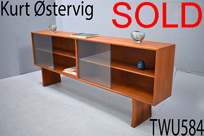 Kurt Ostervig teak display cabinet | Glass sliding doors