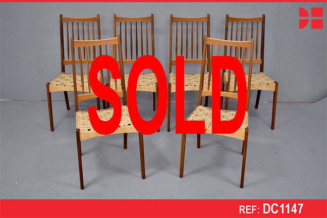 Set of 6 vintage teak high-back dining chairs | Reupholstery Project