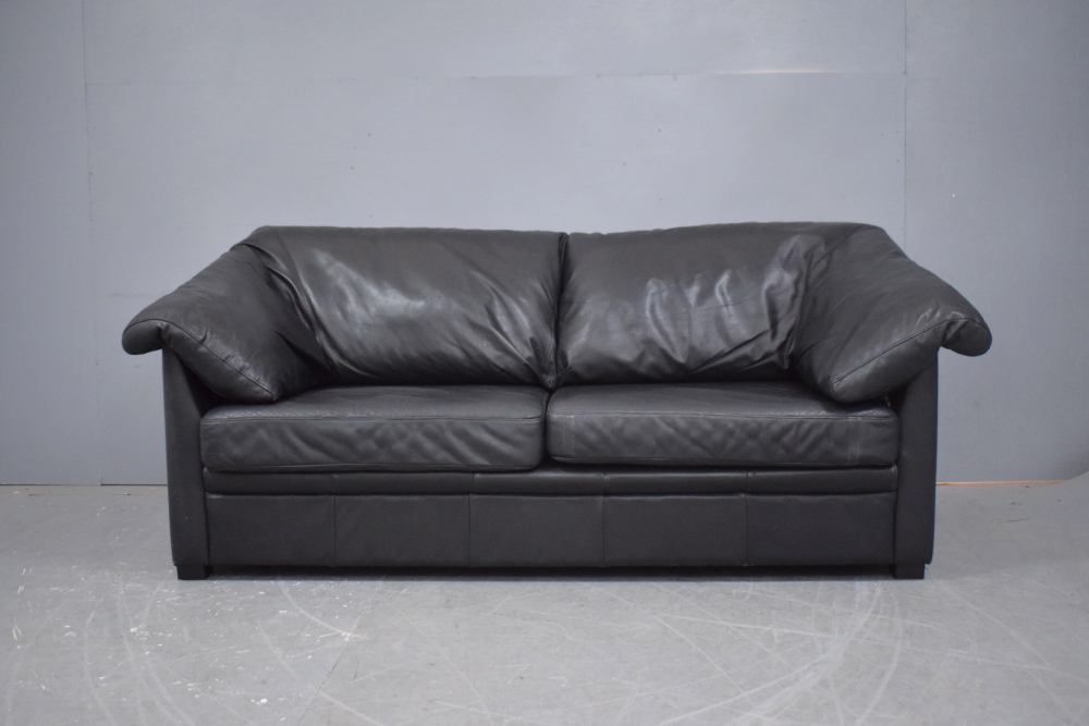 Black Leather Modern Danish Sofa 2 Seater