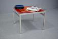 orange glass top coffee table by Danish Mobelfabrik