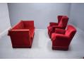 Red velour 2 seat sofa | Reclining armrests - view 10
