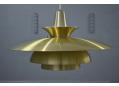 Roma pendant light in spun aluminium with brass & white finish.