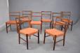 Johannes Andersen designed set of 8 dining chairs with rosewood frame. 