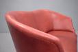 Midcentury modern curved 2 seater sofa designed by swedish cabinetmaker in red leather upholstery