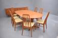 Vintage teak dining table with pedistal legs made by Drylund Smith 