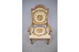Antique oak throne chair with cross stich decorated upholstery - view 3