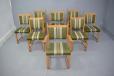 set of 6 side chairs with 2 carver chairs all in solid oak with original upholstery