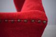 Traditional Danish wingback armchair in red velour upholstery