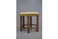 Vintage turned oak foot stool with floral hand embroidery