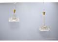 Long stem pendant with crystal glass shades, made in West Germany.