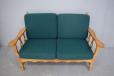 Small 2 seater sofa in solid oak with green cushions - view 5