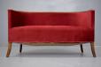 Danish design 2 seater sofa with curved back in original red velvet upholstery