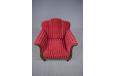 Large antique armchair with dark wood carved detail and red veloiur upholstery - view 3