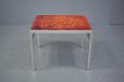 Midcentury Danish design vintage coffee table with marbled orange and yellow glass table top