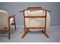 Cream colour alpaca wool & teak frame pair of Danish armchairs.
