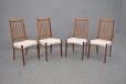 Vintage teak frame dining chairs in new cream boucle upholstery for sale