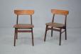 Vintage pair of beech dining chairs in original brown vinyl upholstery