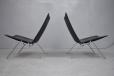 Pair of black leather PK22 easy chairs designed 1955 by Poul Kjaerholm