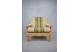 Oak frame 1970s nordic armchair with brutalist design and original upholstery