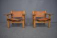 Soaped oak framed spanish chairs in congac leather model 2226 