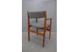 Carver dining chair with new upholstery in soft grey blue fleck colour.
