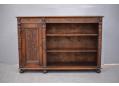 Low & wide 1930s bookcase made in Denmark in dark oak.
