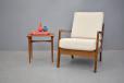Vintage beech frame armchair with cream upholstered cushions