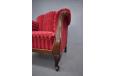 Large antique armchair with dark wood carved detail and red veloiur upholstery - view 8