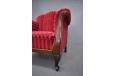 Vintage 1940s dark wood carved armchair in original red velour 