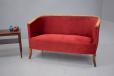 Vintage curved 2 seater in red velvet upholstery for sale