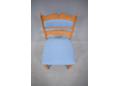 Single dining chair made in Denmark in light oak & blue fabric.