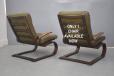 Dark stain beech armchair with centilever frame for sale