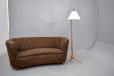 1940s kidney shape sofa in brown upholstery