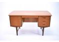 Vintage teak desk with 3 drawers, locking cupboard and shelf storage. 