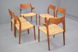 Midcentury danish design set of 6 teak dining chairs with papercord seats