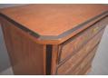 Black lining on bur walnut chest of 4 drawers made in Denmark.
