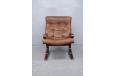 Vintage beech frame armchair in brown leather for sale