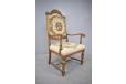 Antique oak throne chair with cross stich decorated upholstery - view 2